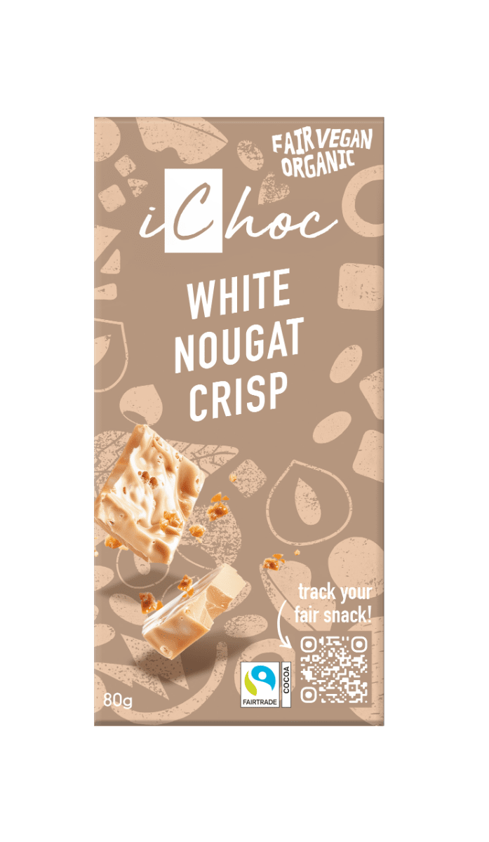 Lys sjokolade, hvit nougat, 80 g, økologisk, iChoc