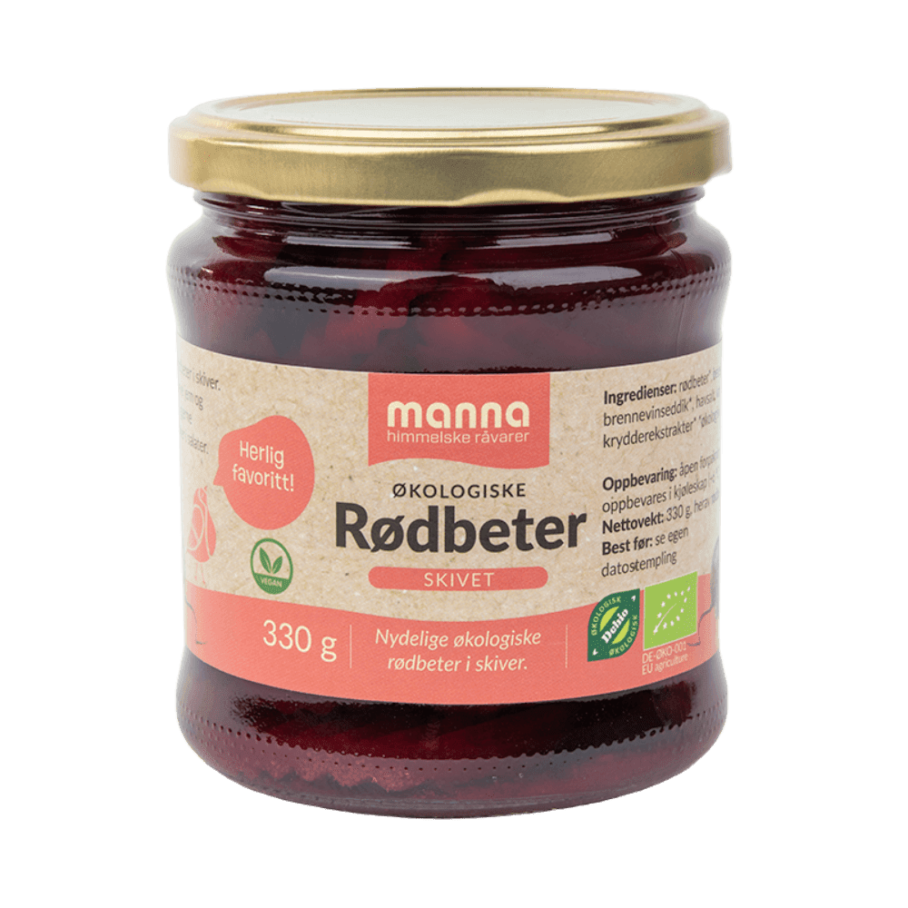 Rødbeter, skivet, 330 g, økologisk, Manna