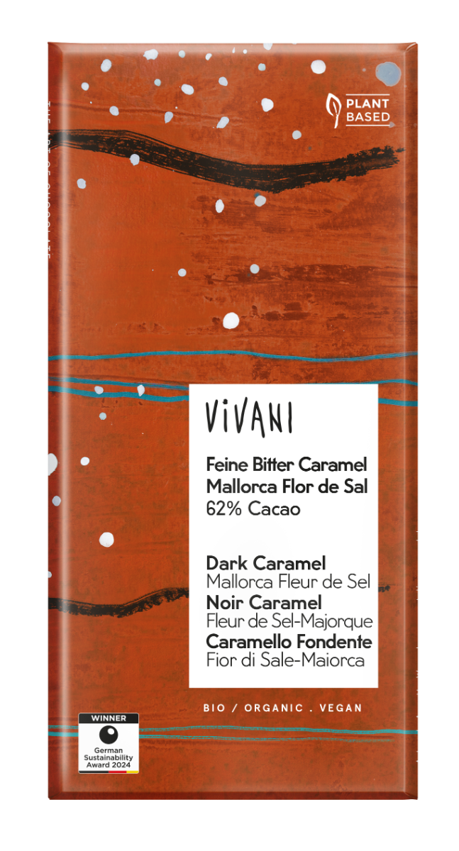 Mørk sjokolade 62% Caramel, 80 g, økologisk,Vivani