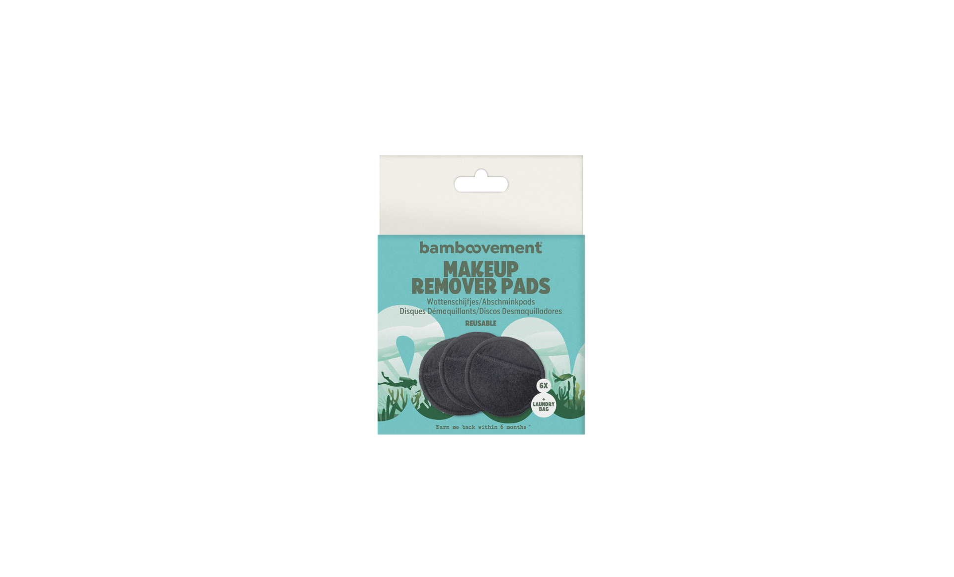 Vaskbare sminkepads, 6 stk, sort