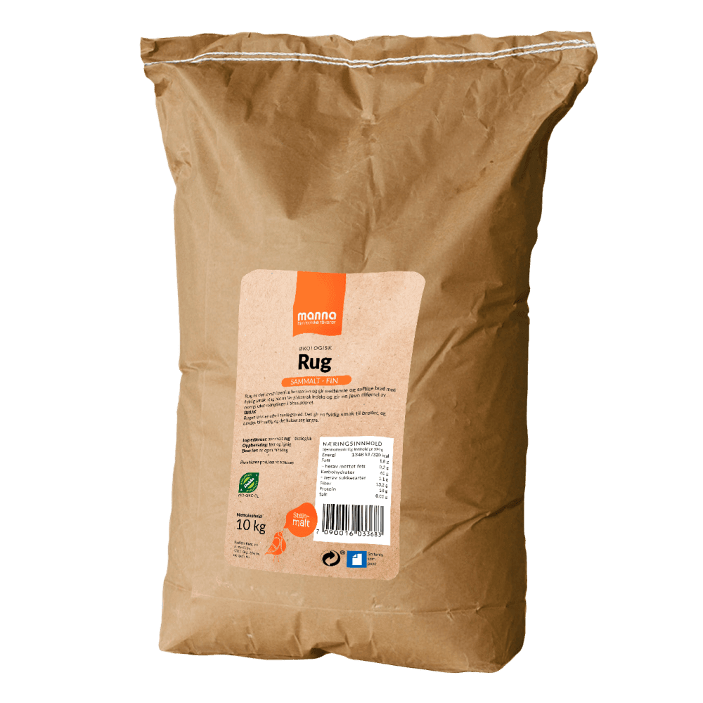 Rugmel, steinmalt sammalt fin, 10 kg, økologisk
