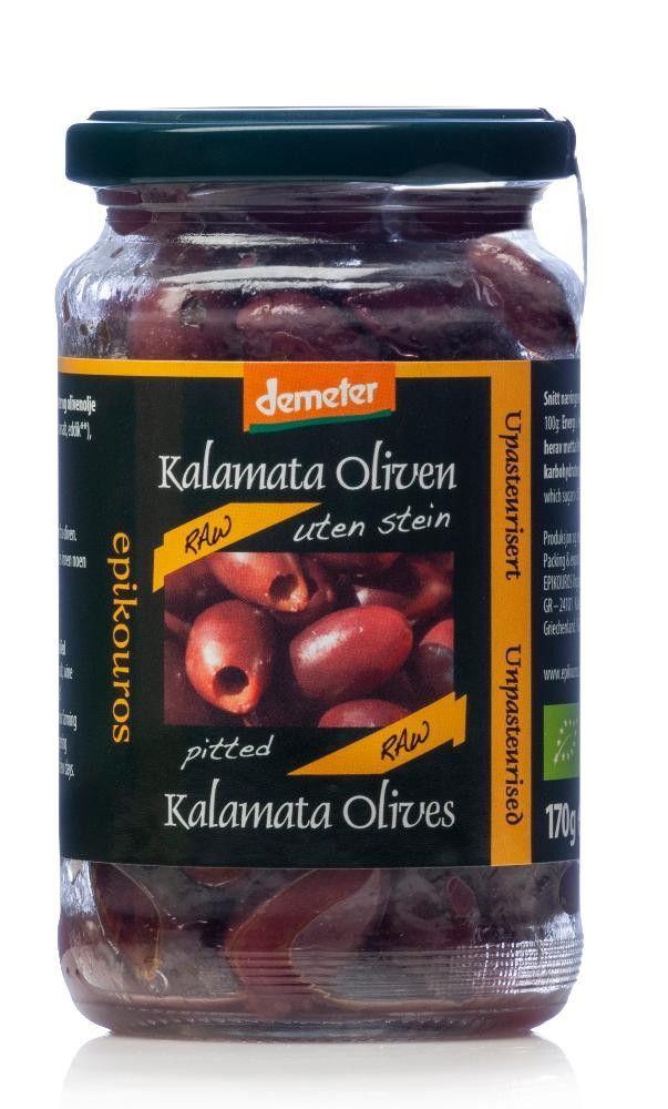 Oliven kalamata m/urter u/stein, 170 g, økologisk, Epikouros