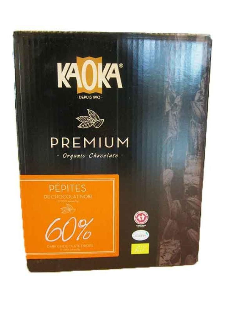 Sjokolade, mørk,60%, dråper,5 kg, økologisk, Kaoka