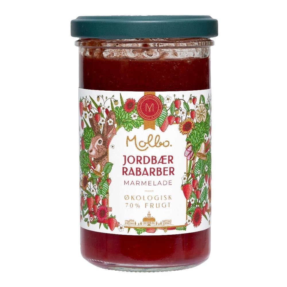 Syltetøy, jordbær & rabarbra, 290 g, økologisk, Rømer Vegan