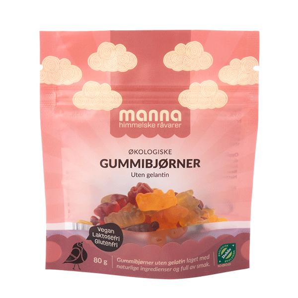 Gummibjørner u/gelatin, 80 g, økologisk, Manna