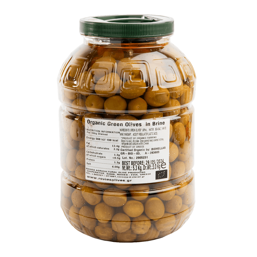 Oliven grønne i lake, 3 kg, økologisk, Rovies