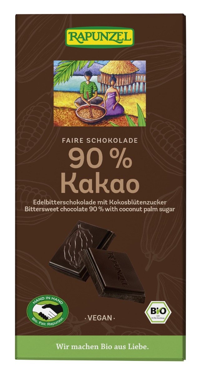 Mørk sjokolade 90%, 80 g, økologisk, Rapunzel
