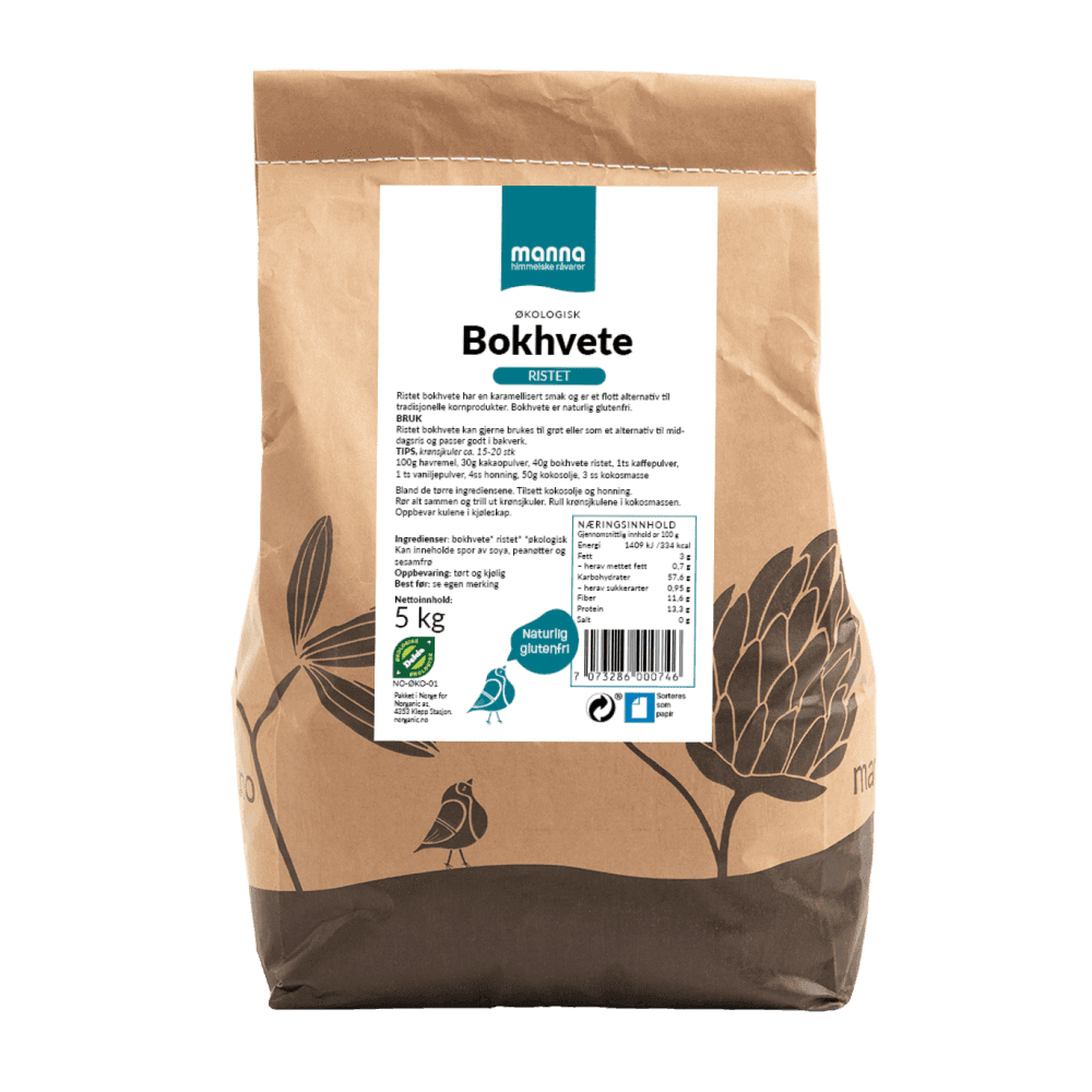 Bokhvete, ristet, 5 kg, økologisk, Manna