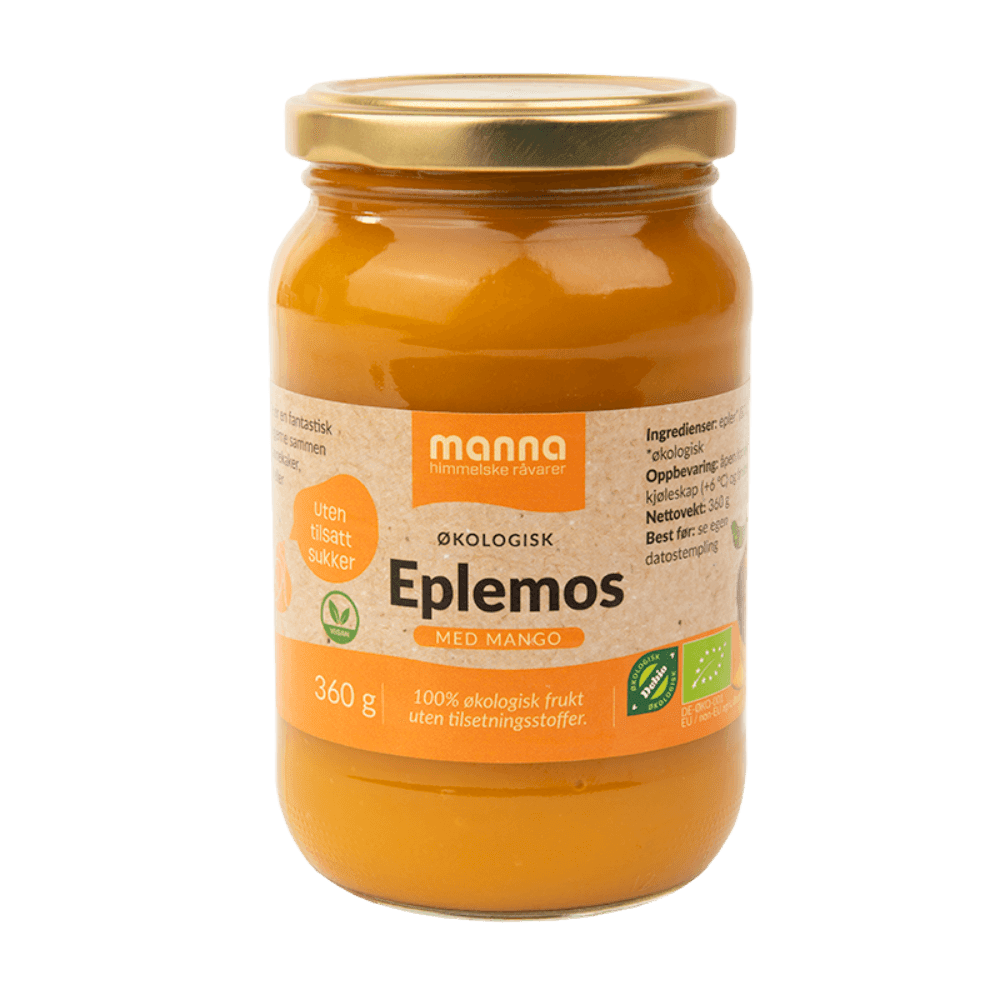 Eple-og mangopuré u/sukker,360 g, økologisk, Manna