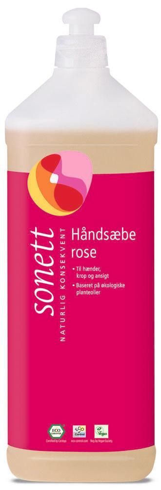 Håndsåpe, rose, 1 l, økologisk, Sonett