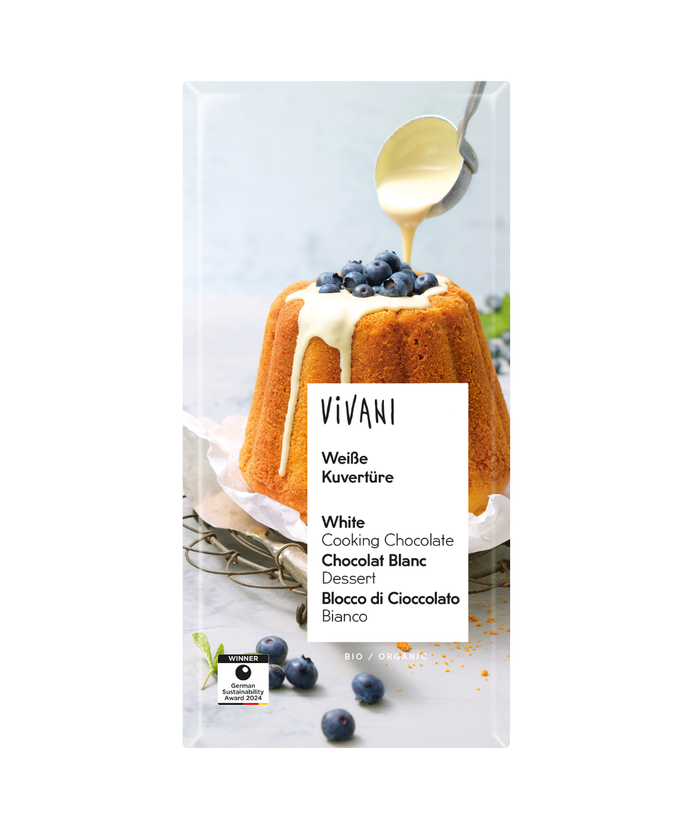 Hvit sjokolade coverture, 150 g, økologisk, Vivani