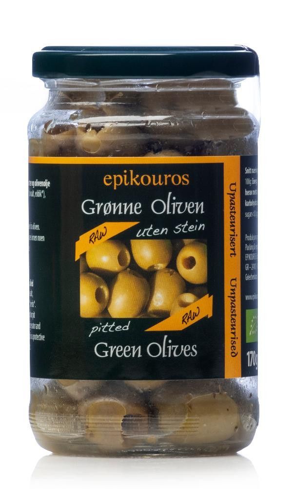 Oliven grønne u/stein, m/ urter, 170 g, økologisk