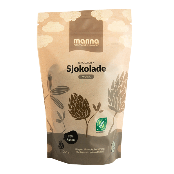 Mørksjokolade, drops, 72%, 250 g, økologisk, Manna