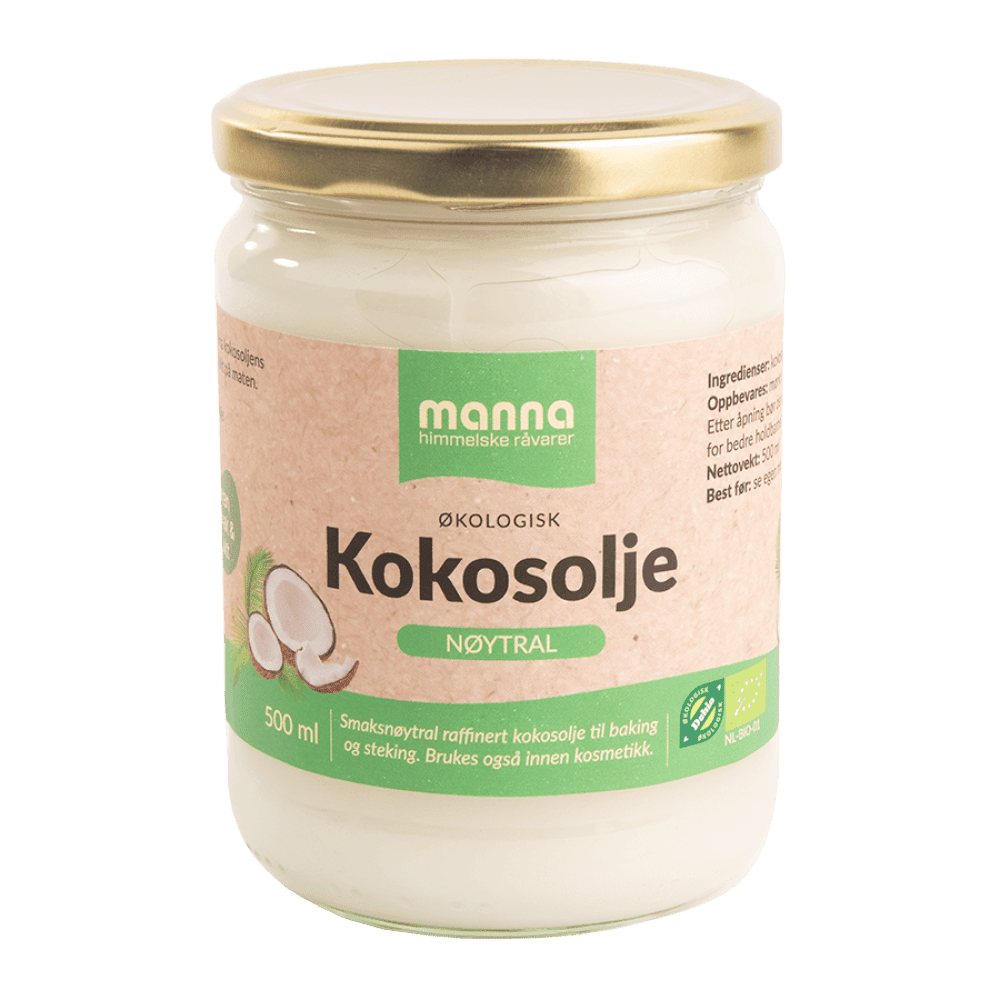 Kokosolje, nøytral, 500 ml, økologisk, Manna