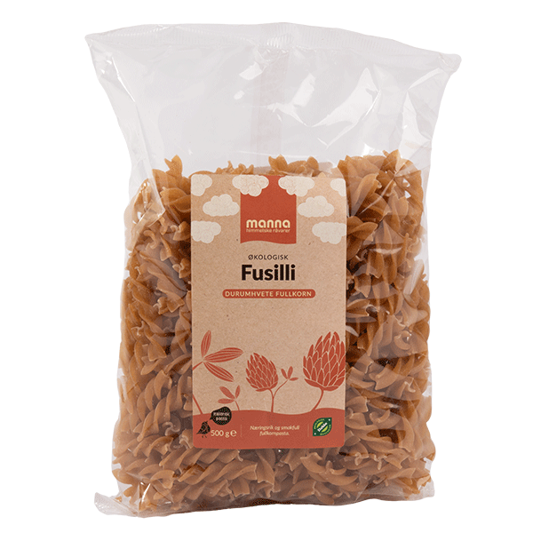 Fusilli, fullkorn, durum, 500 g, økologisk, Manna