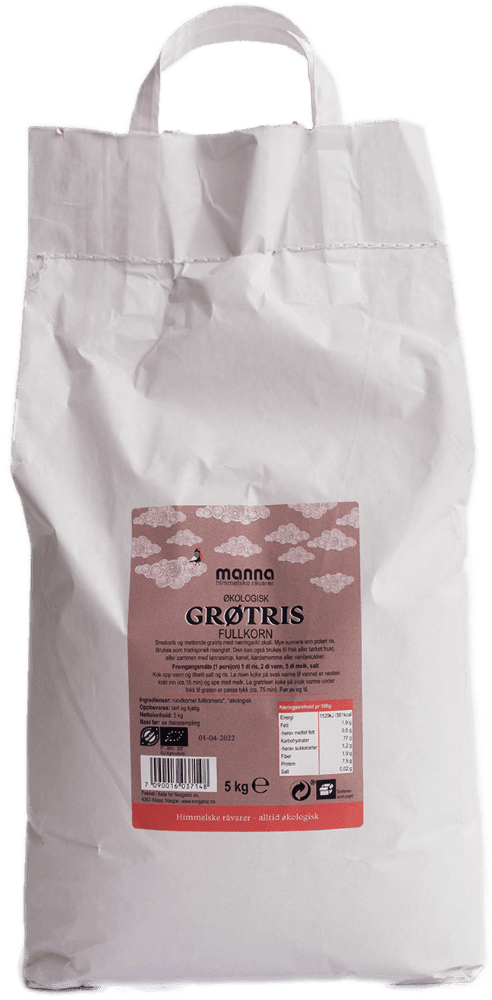 Grøtris fullkorn,5 kg, økologisk, Manna