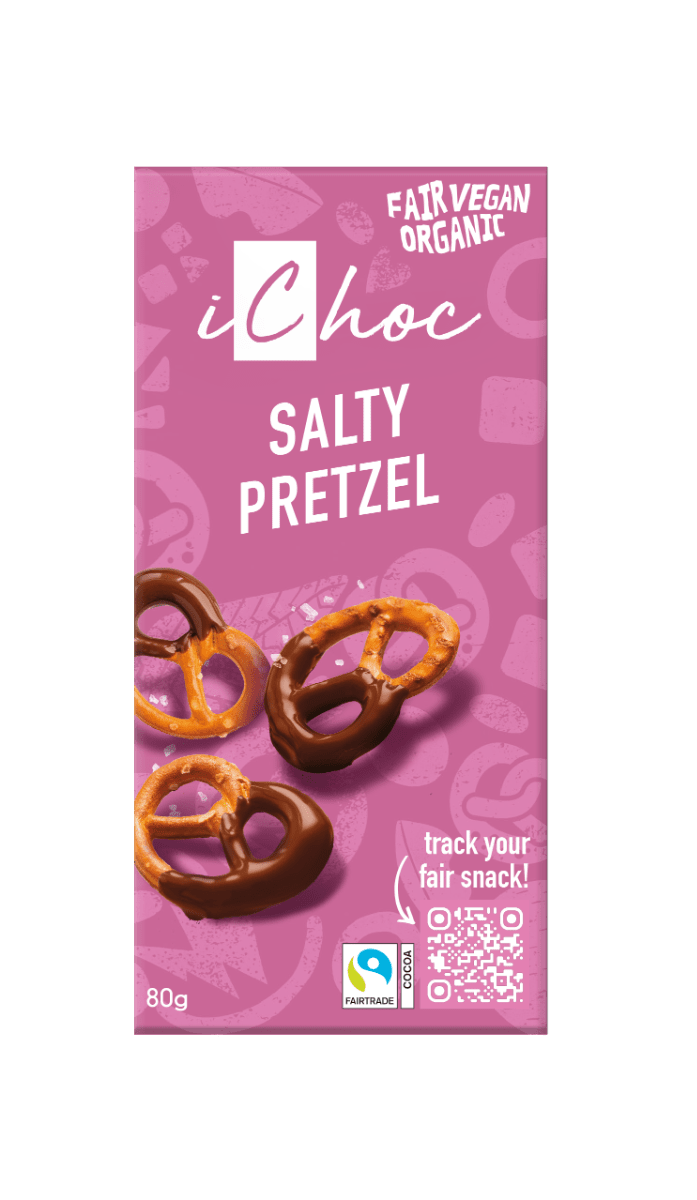 Lys sjokolade, Salty Pretzel, 80 g, vegan, økologisk, iChoc