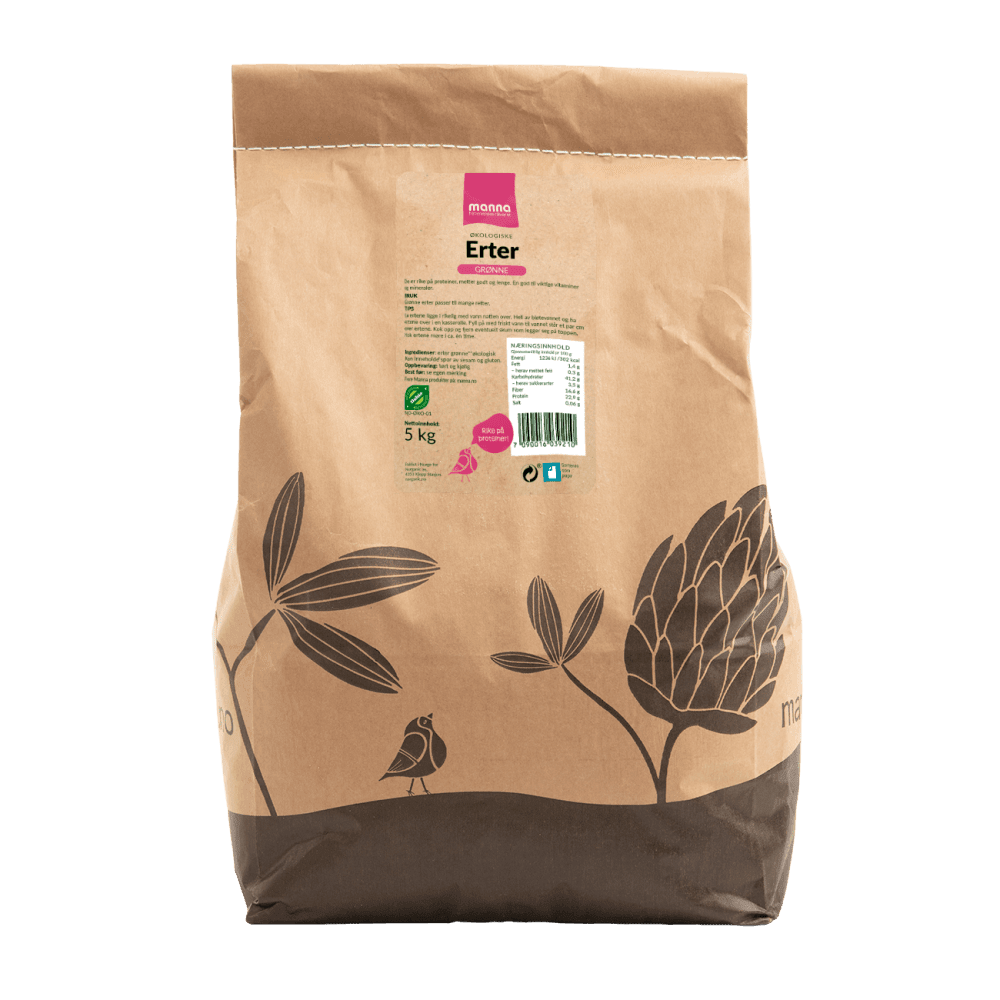 Erter, grønne, 5 kg, økologisk, Manna