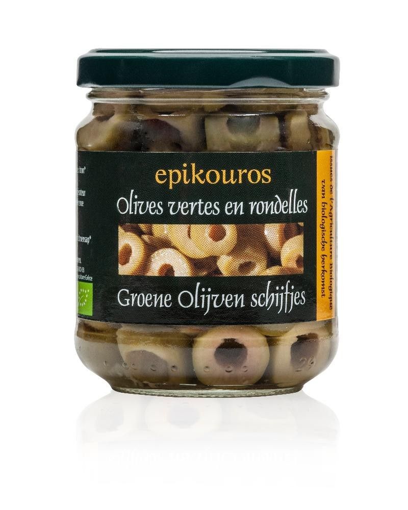 Oliven grønne skivet, 190 g, økologisk, Epikouros