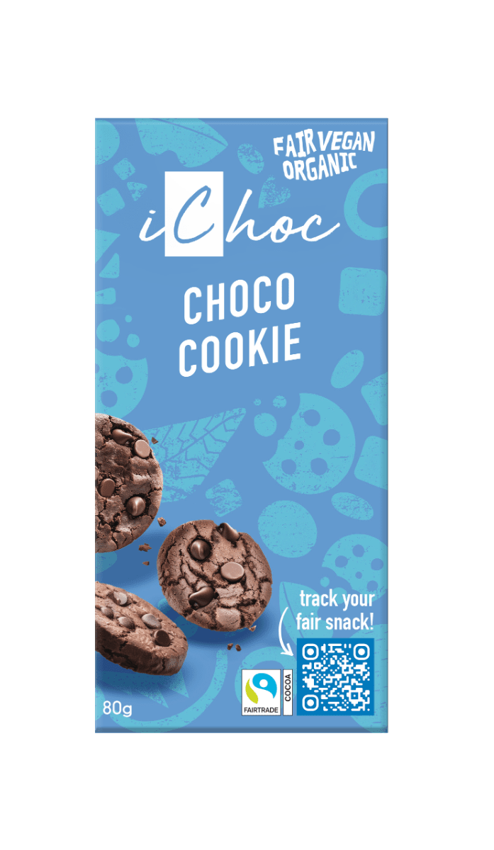 Lys sjokolade m/kakaokjeks, 80 g, økologisk, iChoc