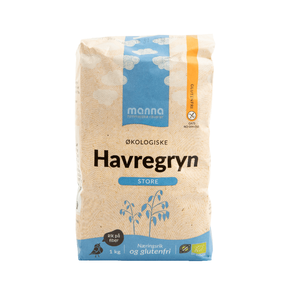Havregryn, store, glutenfri, 1kg, økologisk, Manna