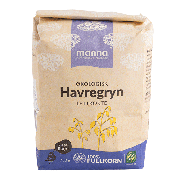 Havregryn lettkokte, 750 g, økologisk, Manna