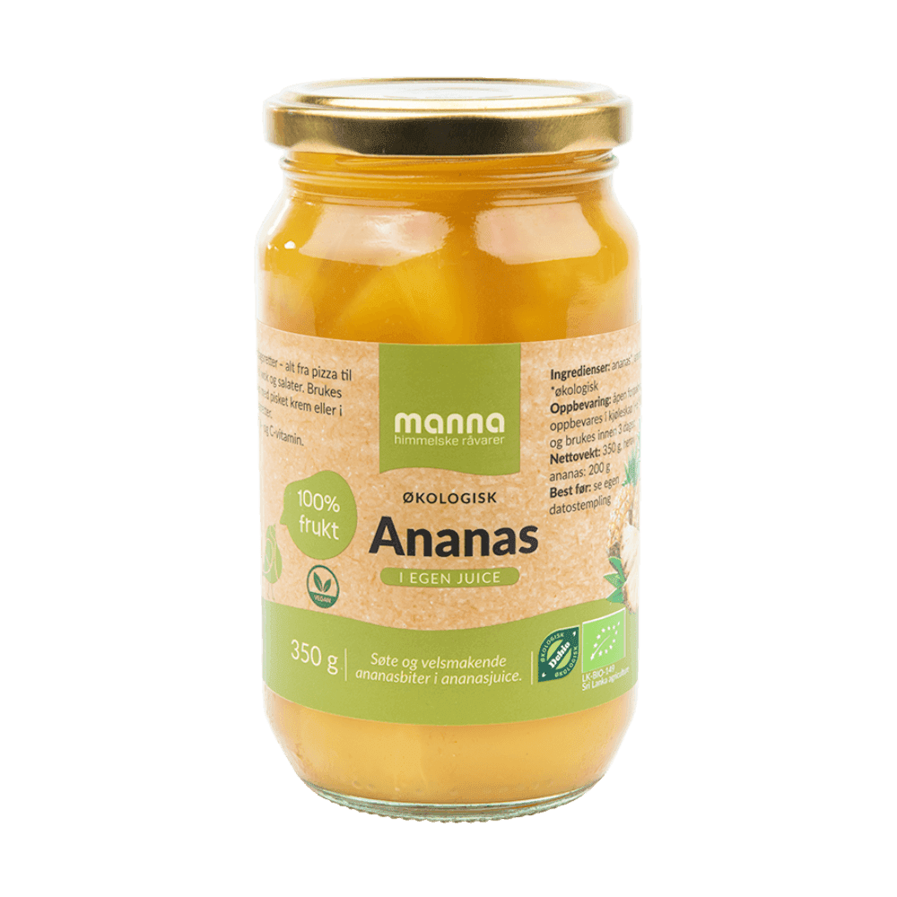 Ananas i egen juice, 350g, økologisk, Manna
