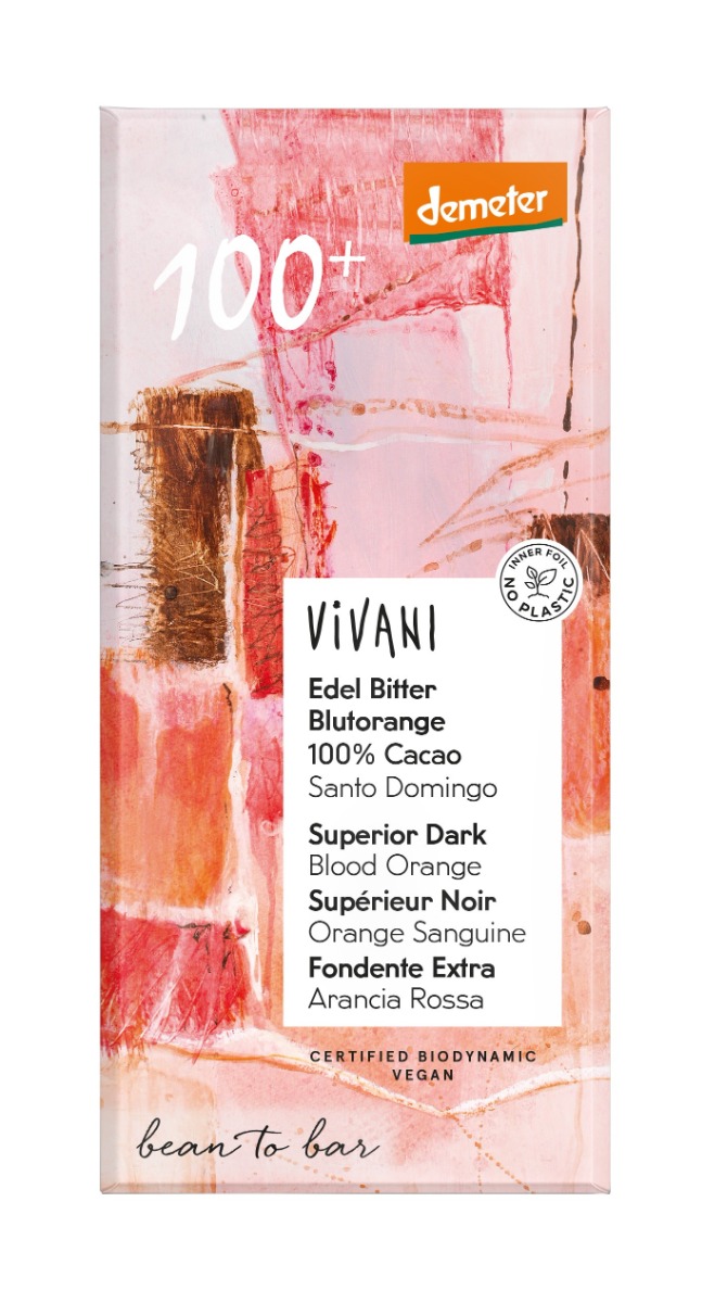 Mørk sjokolade blodappelsin, 90g,økologisk, Vivani