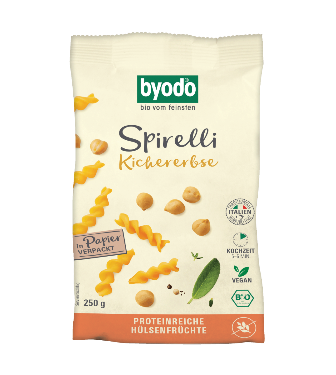 Fusilli, kikerter, 250 g, økologisk, Byodo