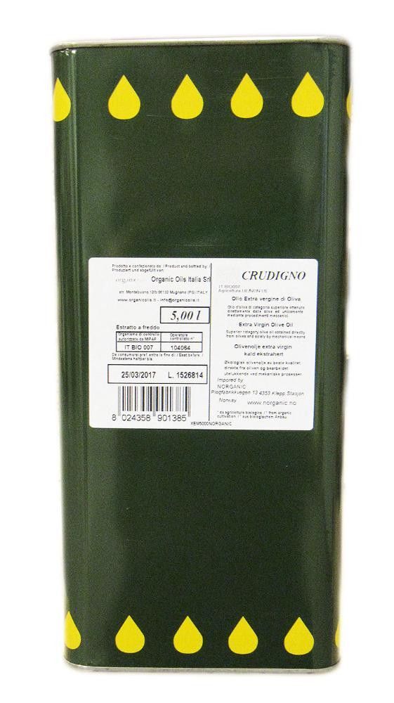 Olivenolje, extra virgin, 5 l, økologisk, Italia